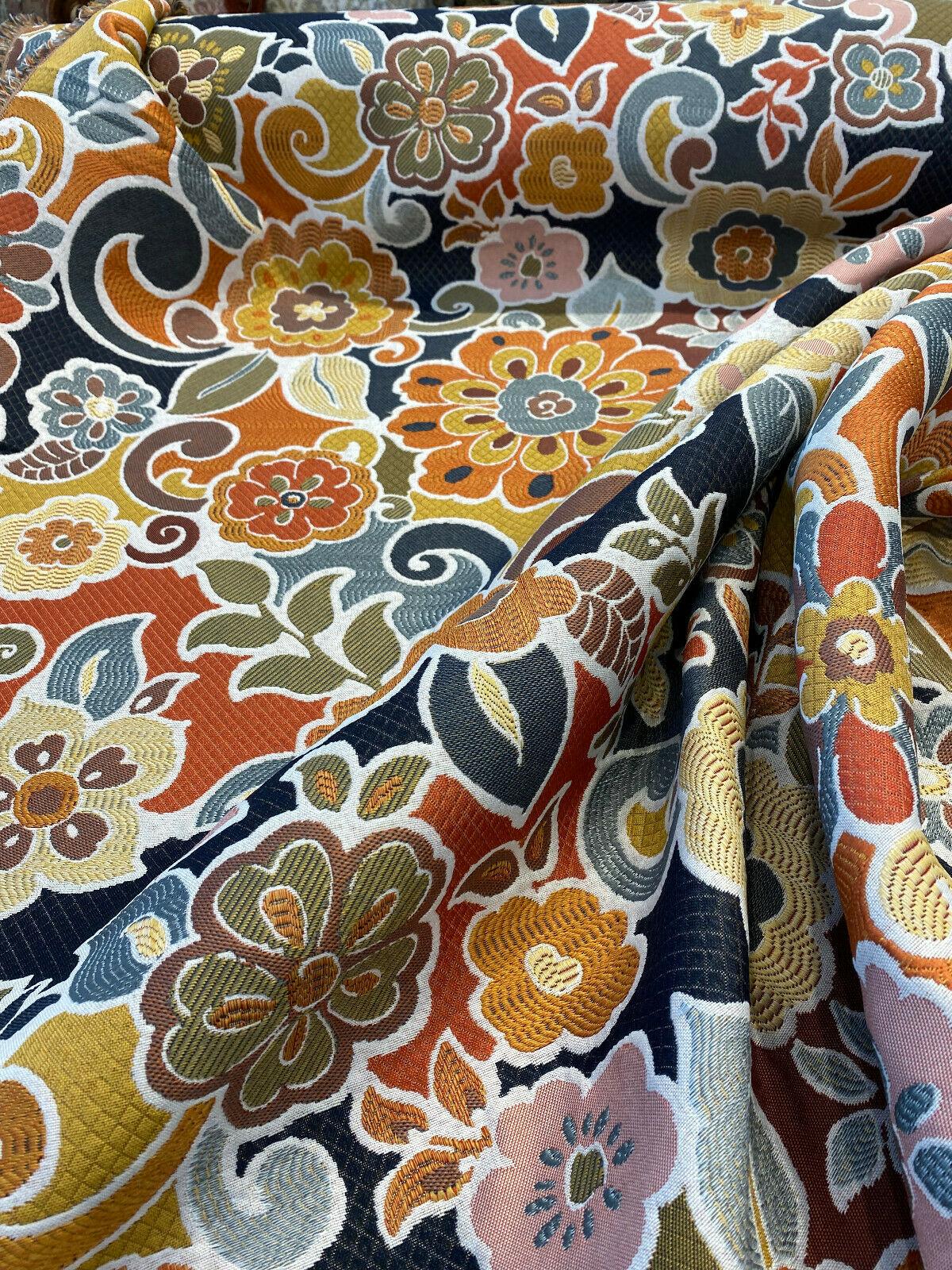Swavelle Floral Gateway Jacquard Brocade Fabric - Onyx Multi Color Floral Pattern, 59" Width (1 Yard)