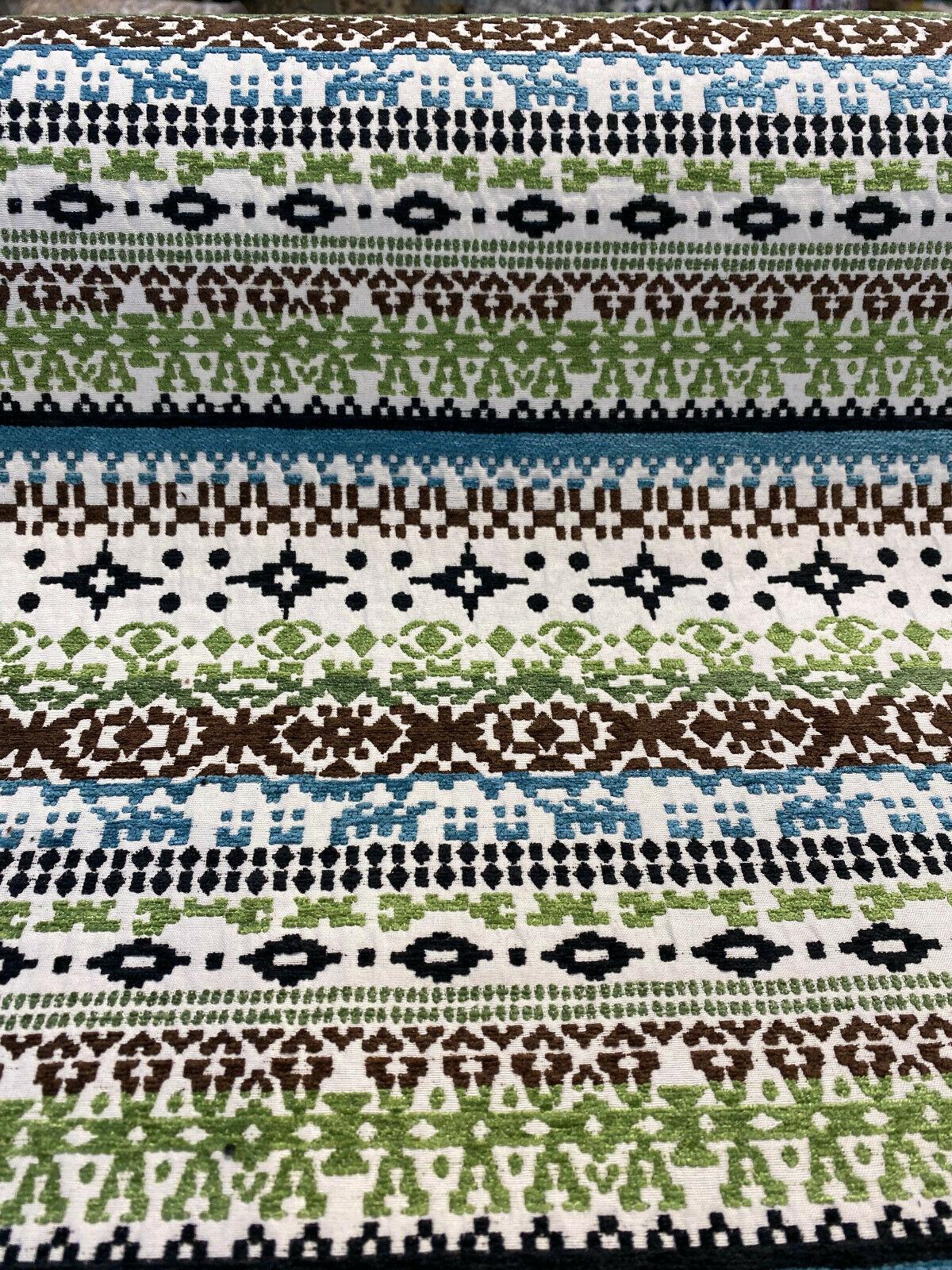 Razzmatazz Stripe Chenille Tapestry Upholstery Fabric - Green Blue Vertical Stripes, 56" Width (By The Yard)