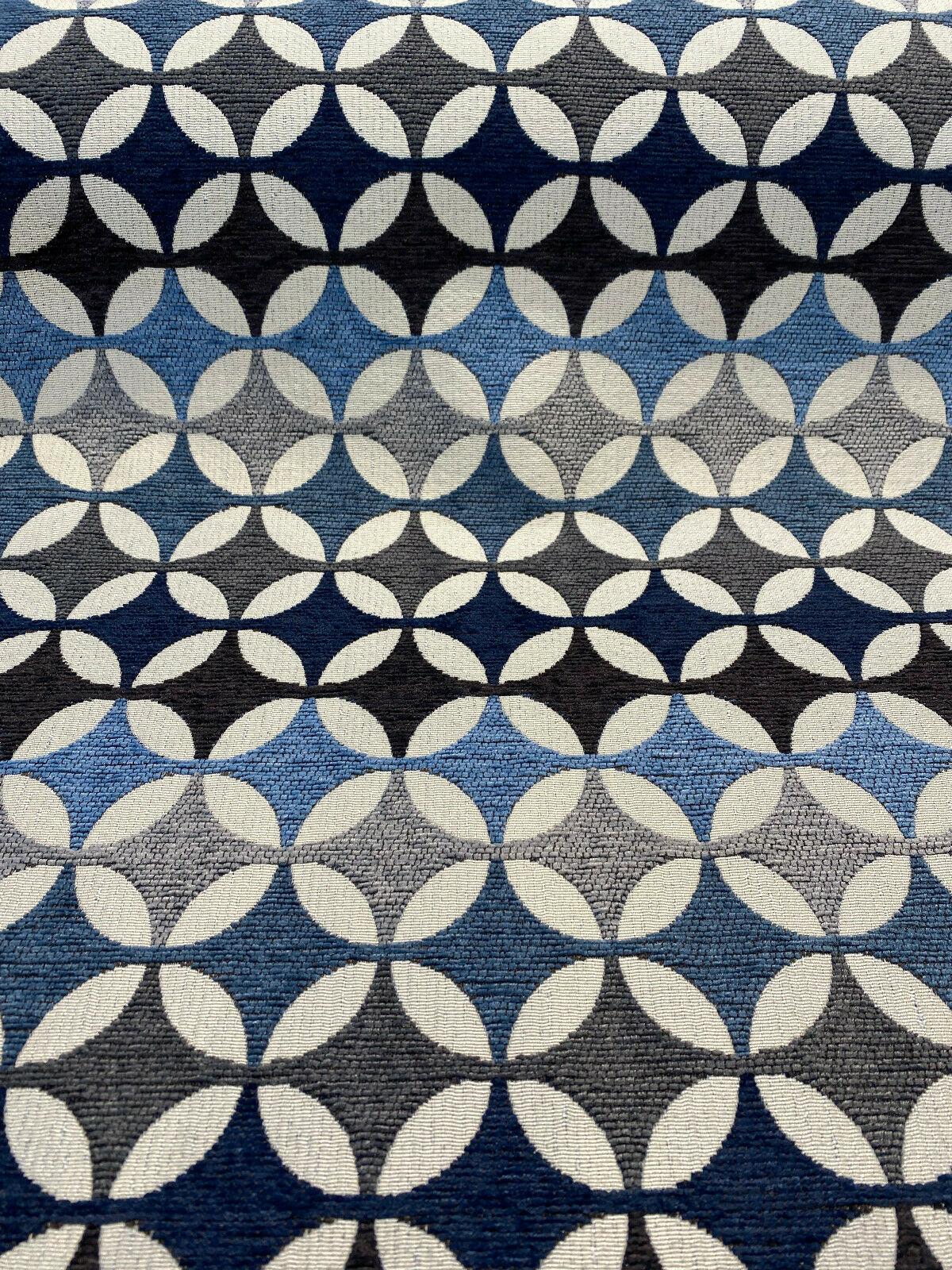 Savoy Seabreeze Blue Circles Chenille Fabric - Blue Brown Gray Beige Circles, 54" Width (1 Yard)