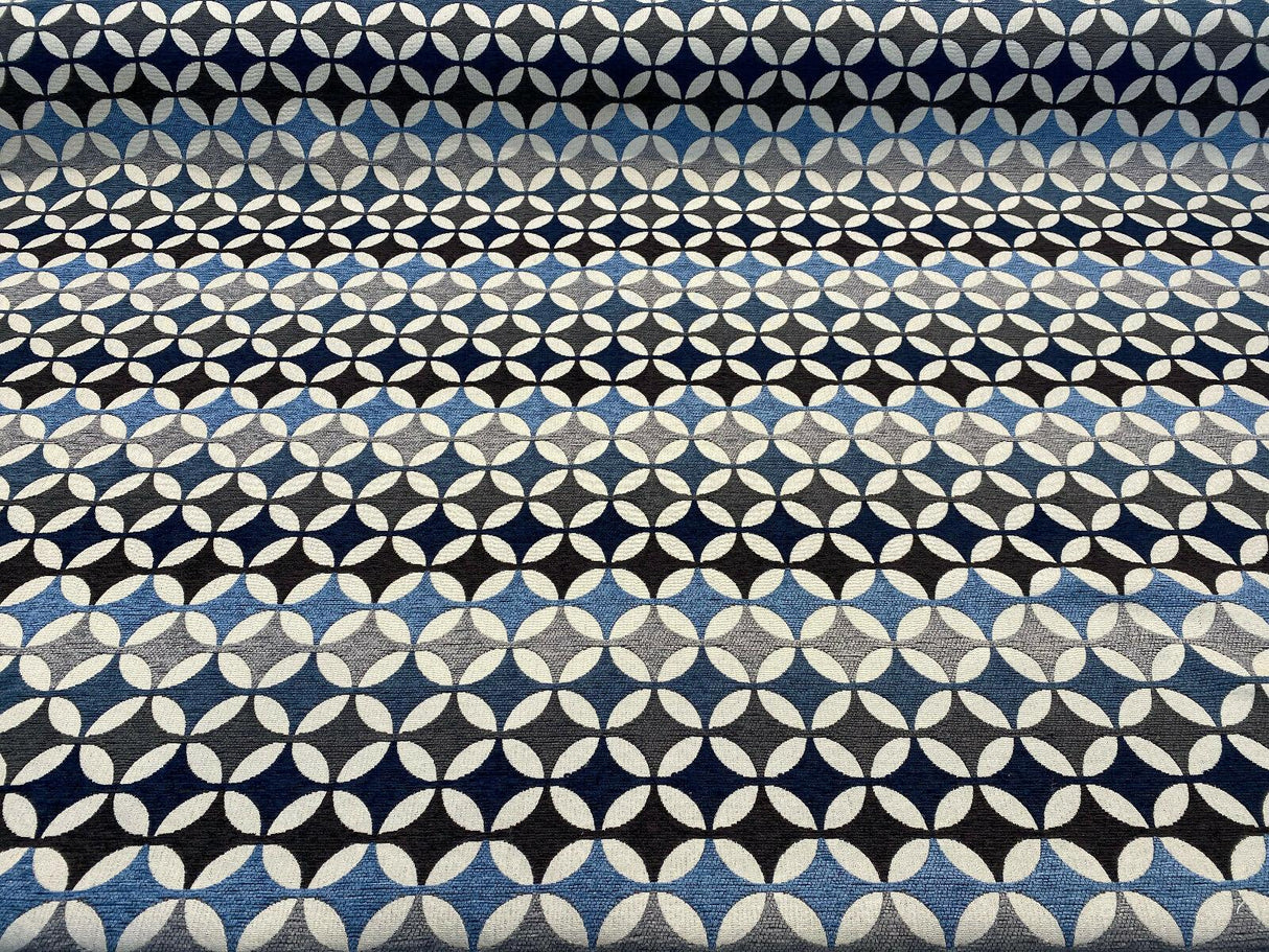 Savoy Seabreeze Blue Circles Chenille Fabric - Blue Brown Gray Beige Circles, 54" Width (1 Yard)