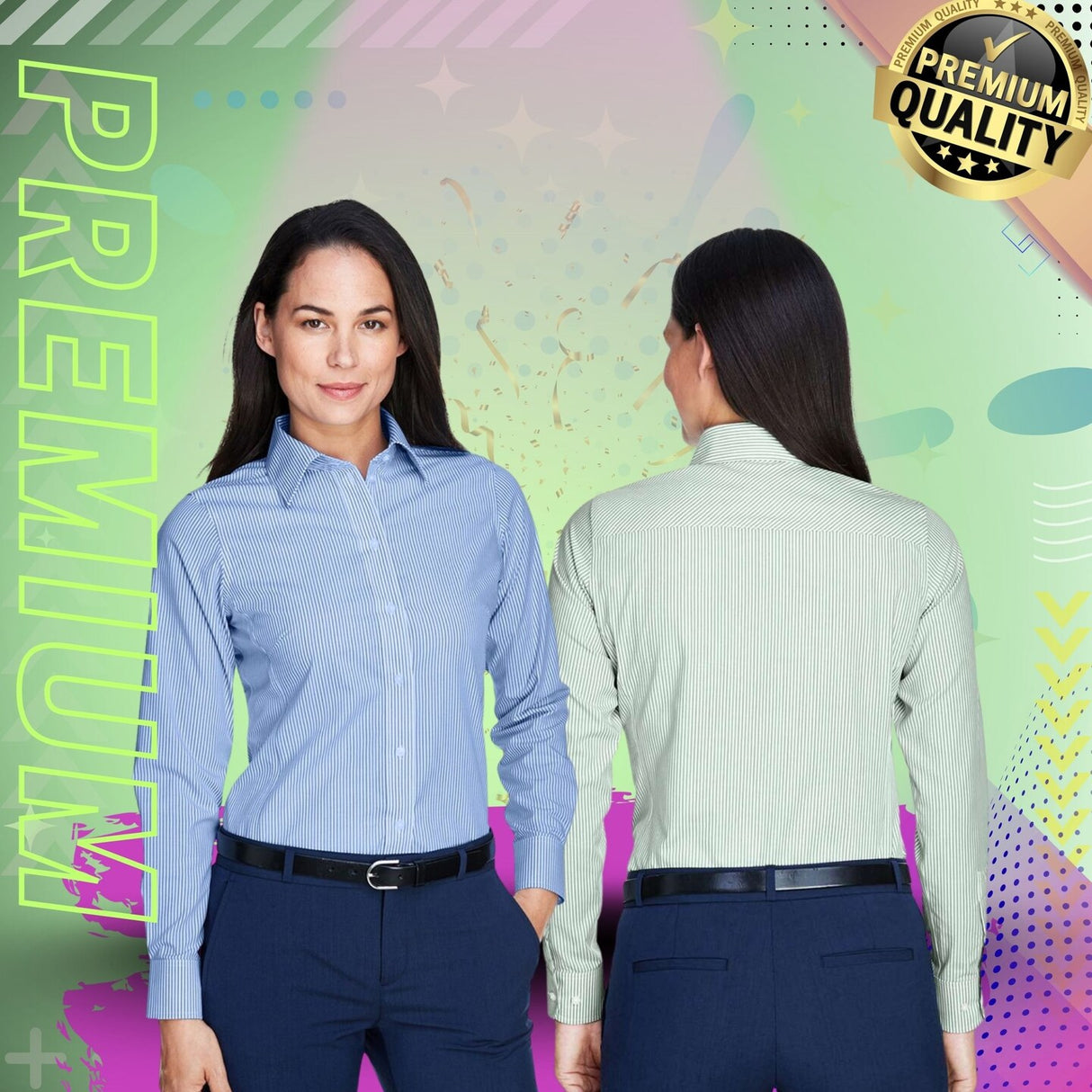 Devon & Jones® Womens Banker Stripe Dress Shirt Cotton Polyester Fit