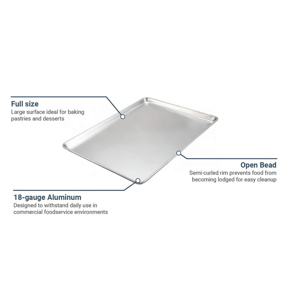 26" x 18" x 1 1/8" Full Size Sheet Pan 18 Gauge Aluminum Open Bead Rim