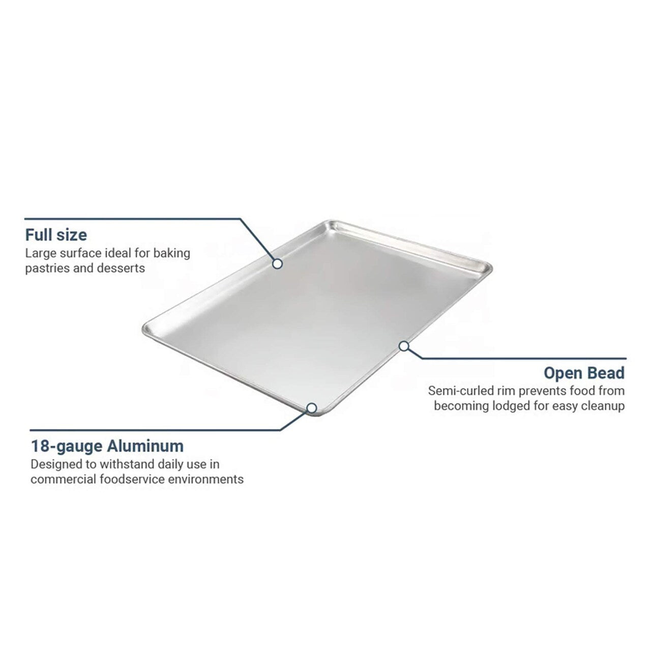 26" x 18" x 1 1/8" Full Size Sheet Pan 18 Gauge Aluminum Open Bead Rim