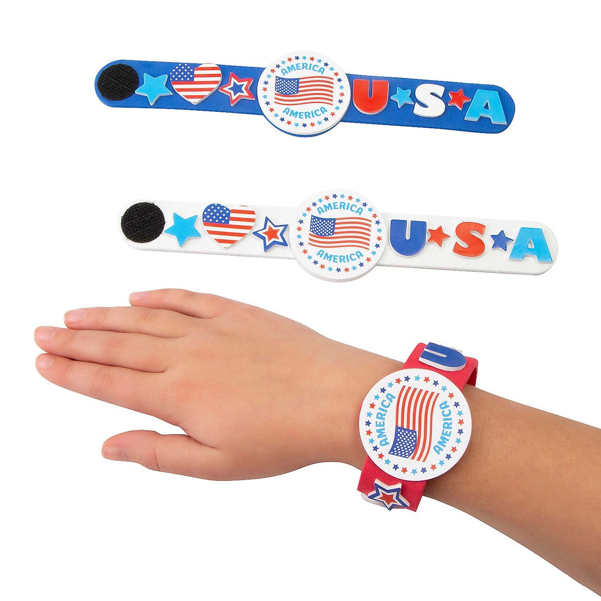8" x 1 3/4" Patriotic Red, White & Blue Bracelet Foam Craft Kit Makes 12