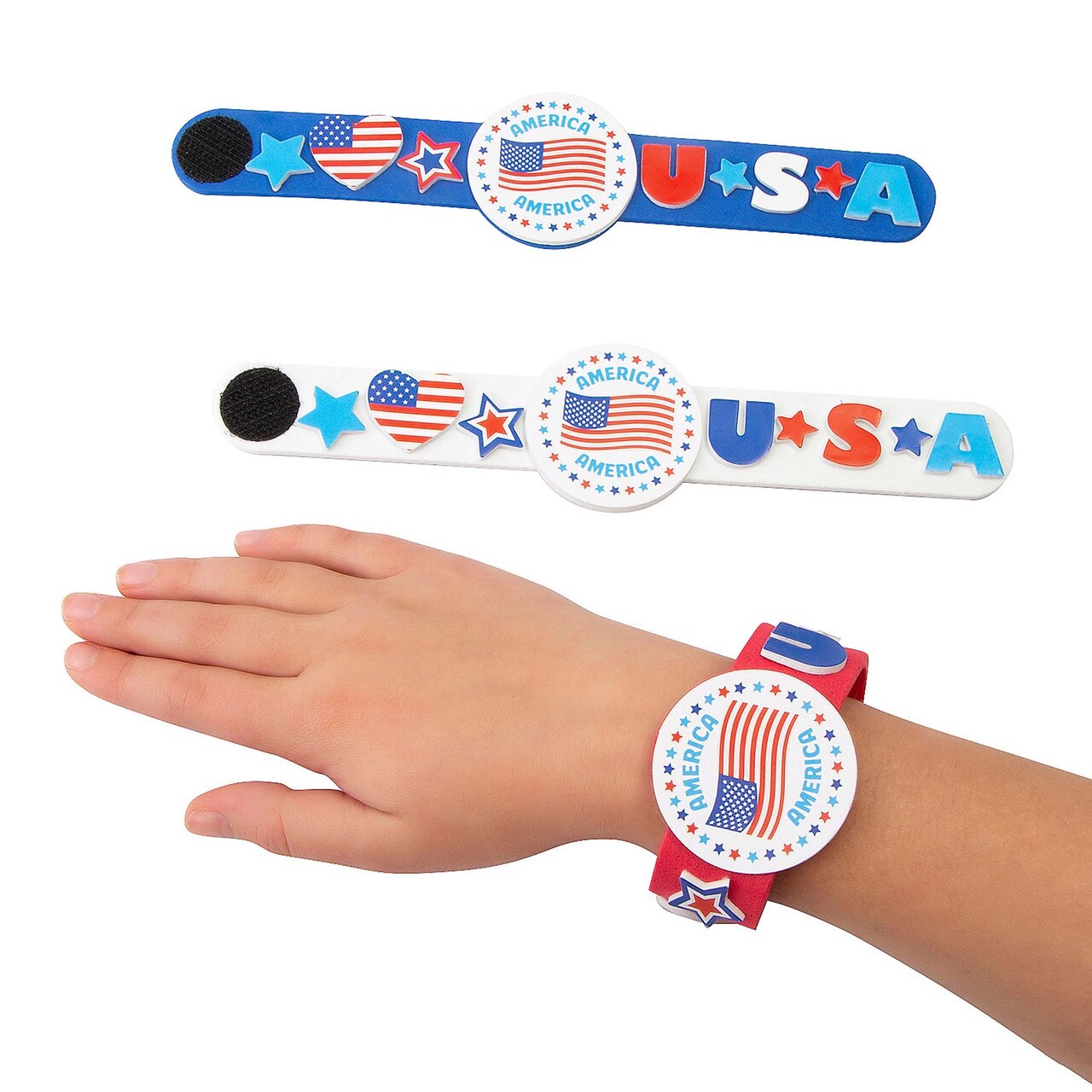 8" x 1 3/4" Patriotic Red, White & Blue Bracelet Foam Craft Kit Makes 12