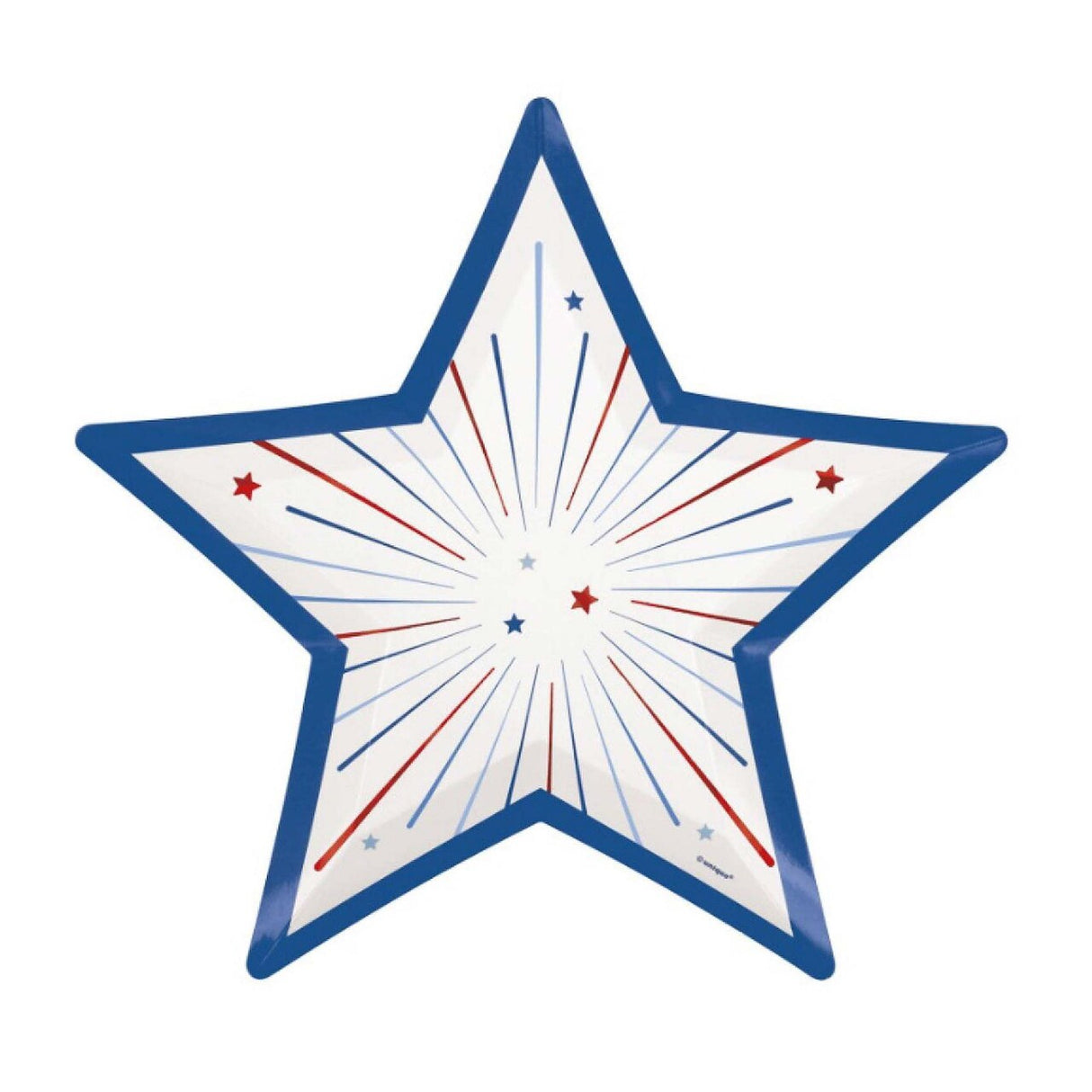 Patriotic USA Star Shaped 9.25" Dinner Platesw Foil Stamping 8ct