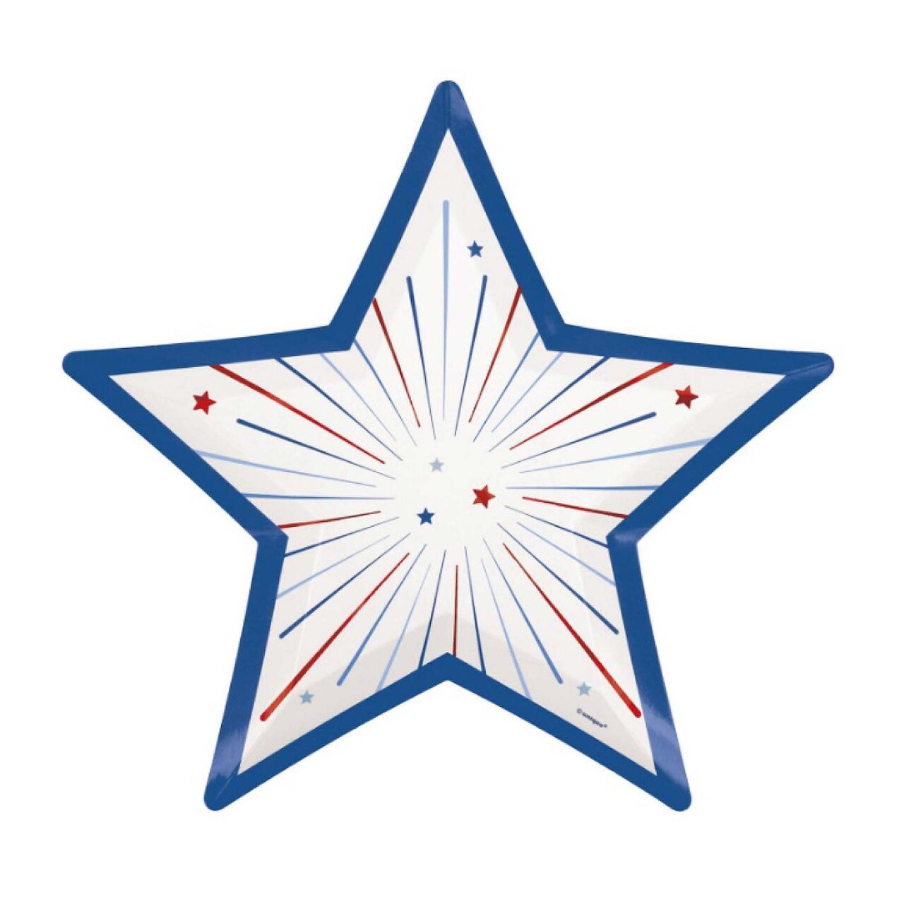 Patriotic USA Star Shaped 9.25" Dinner Platesw Foil Stamping 8ct