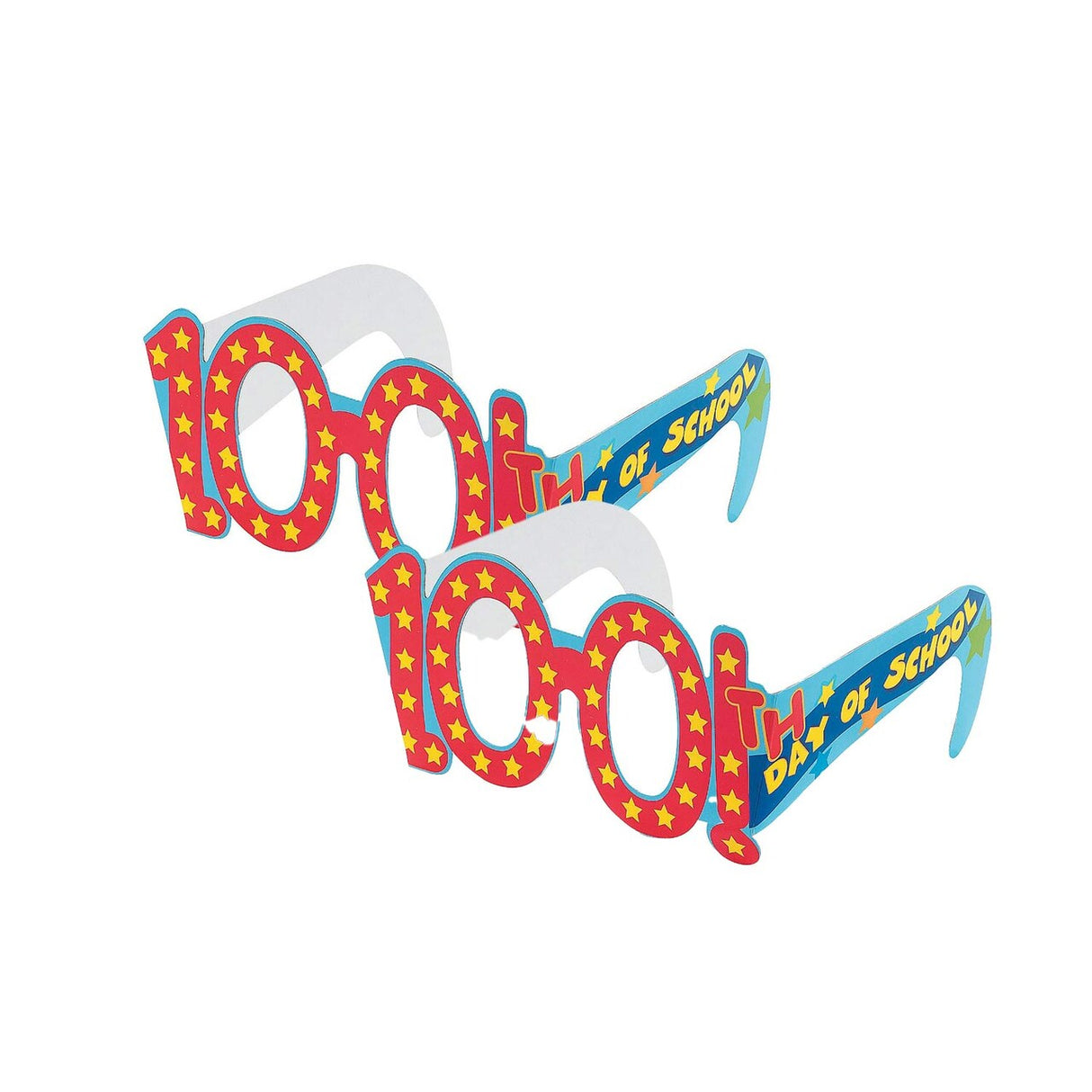 Kids 100th Day of School-Shaped Cardboard Glasses – Pack of 12 (6" x 2")