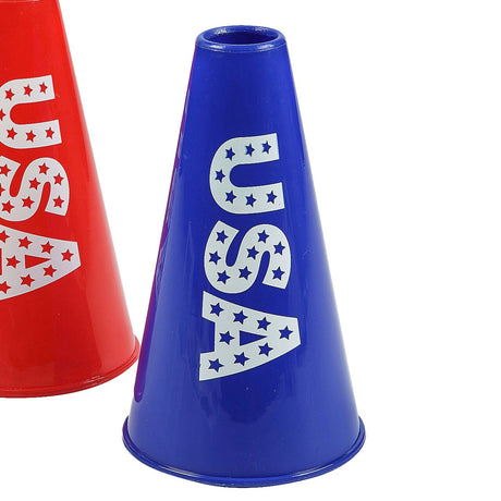 4 3/4" x 8" Patriotic USA Red & Blue Plastic Megaphones 12 Pieces