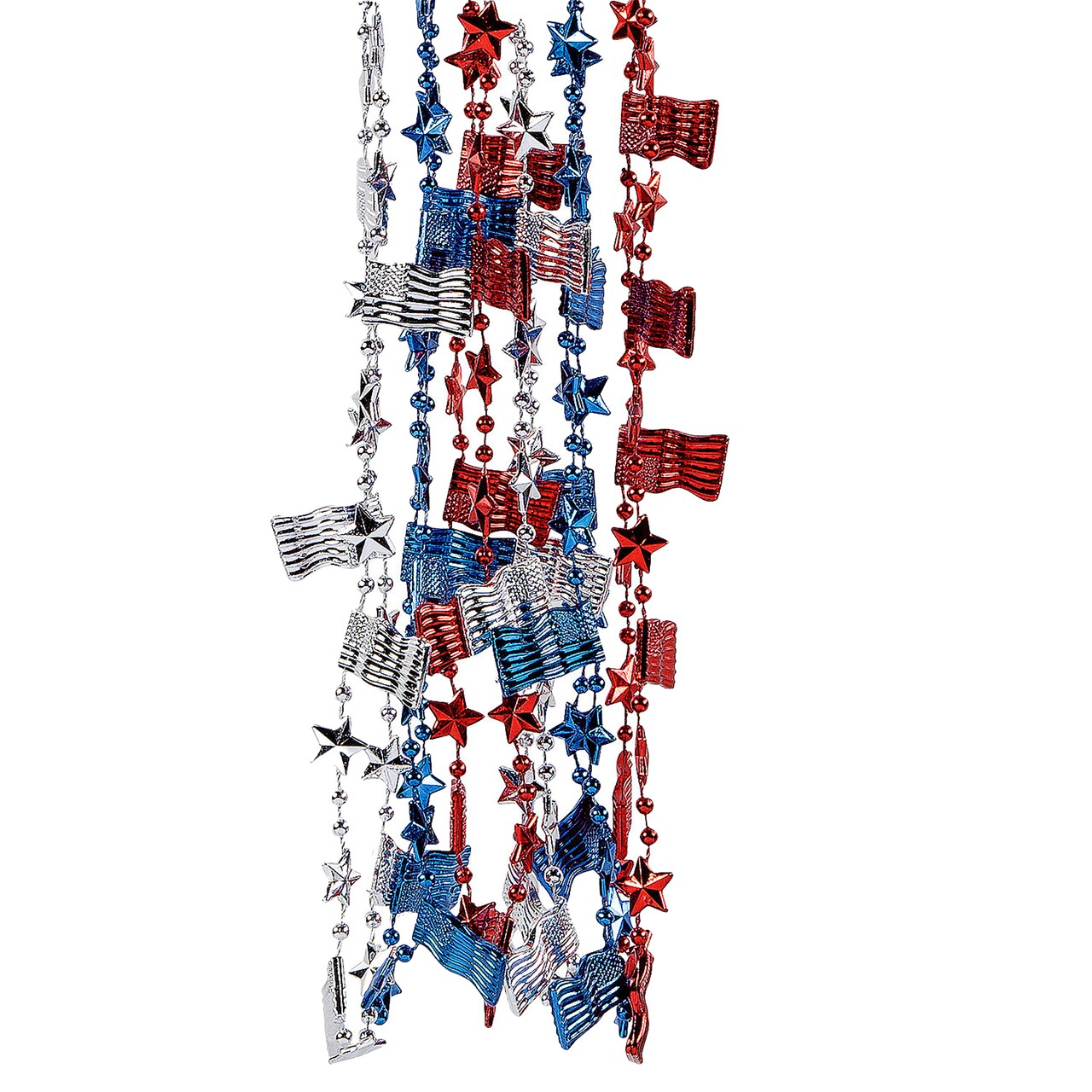 30" Bulk 48 Pieces Patriotic Red, White & Blue USA Flag Beaded Necklaces