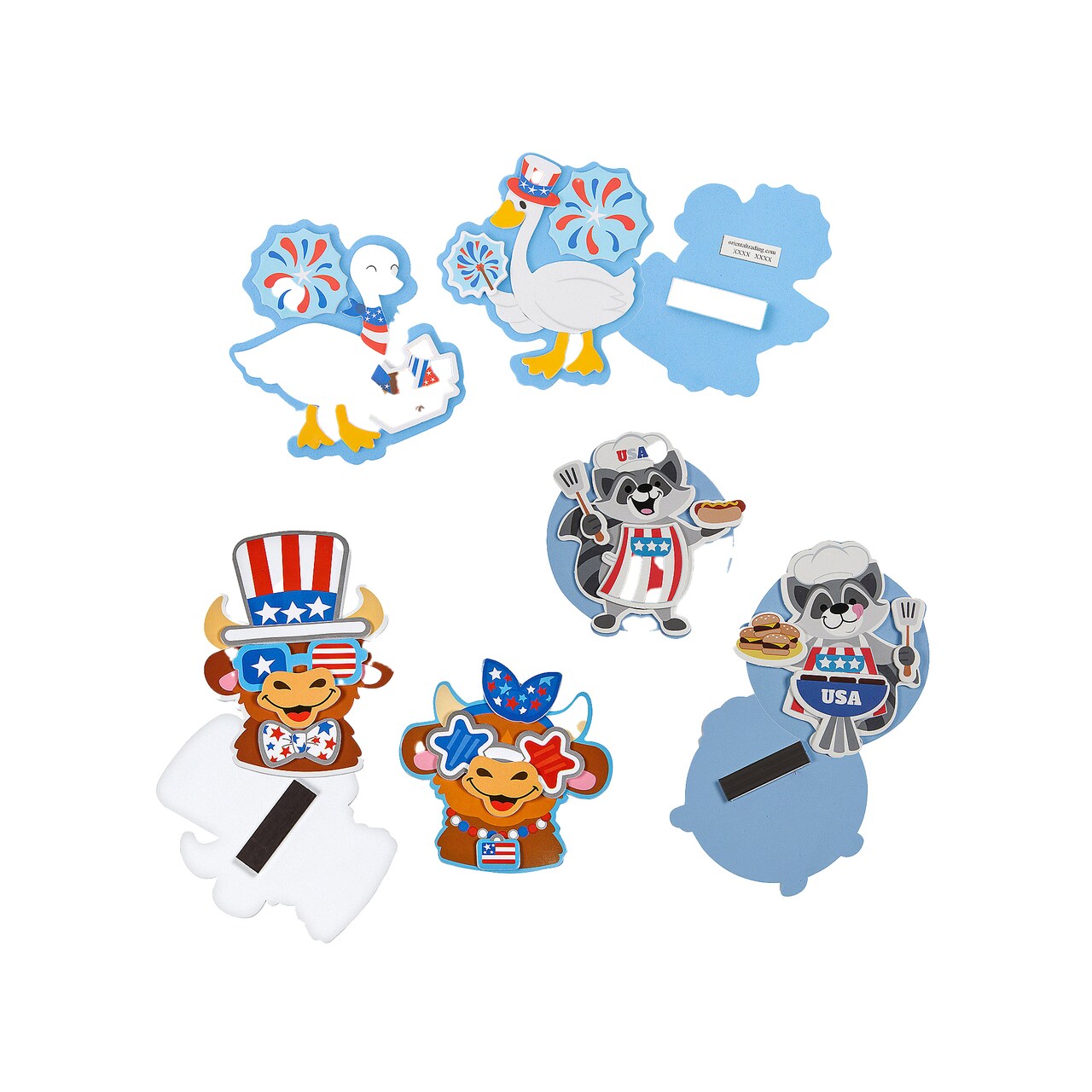 Patriotic 4th of July Animal Magnet Foam Craft Kits Assortment 36 Pieces