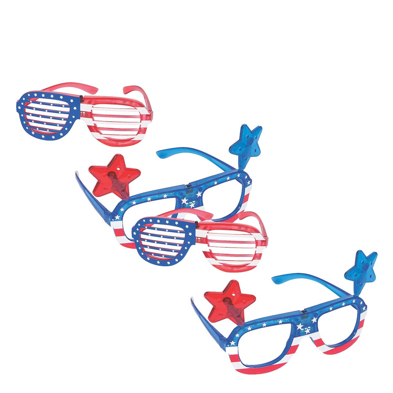 Patriotic Light-Up Red, White & Blue Glasses – Set of 6