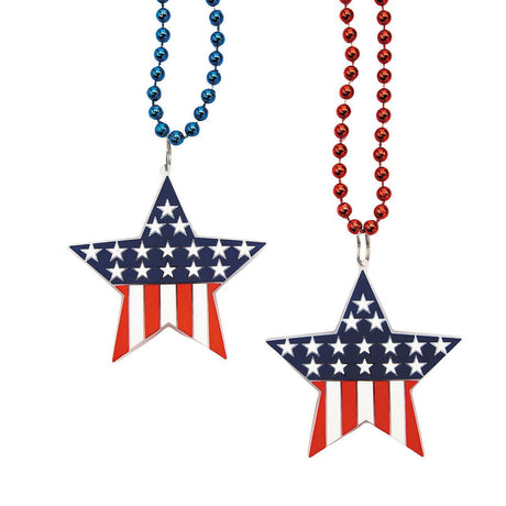 33" Patriotic USA Flag Light-Up Star Charm Necklaces 12 Pieces