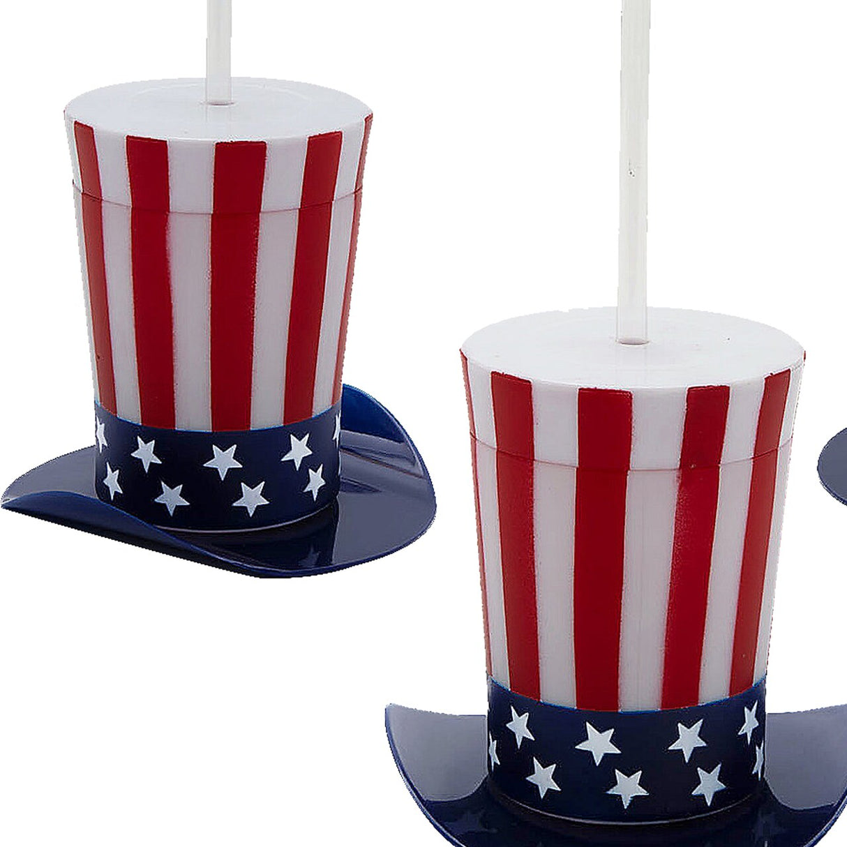 4 1/4" 14 oz. Patriotic Top Hat-Shaped Straw Cups with Lids 12 Pieces