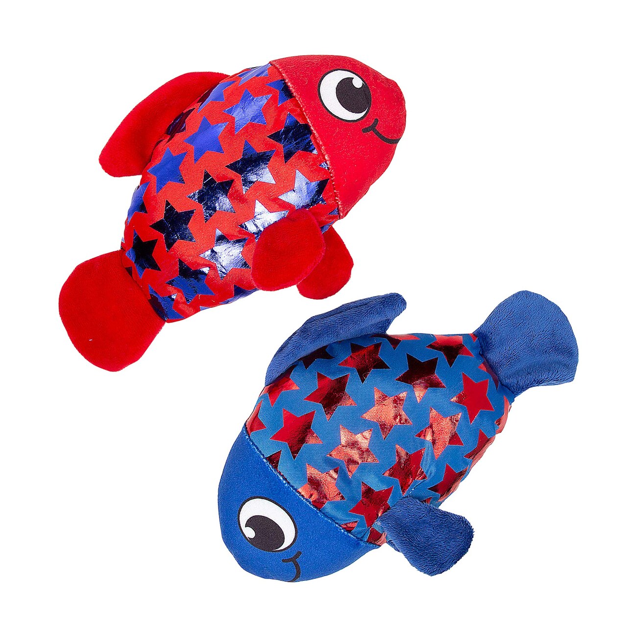 8 1/2" Patriotic Bright Red and Blue Shiny Star Scales Stuffed Fish 12 Pieces