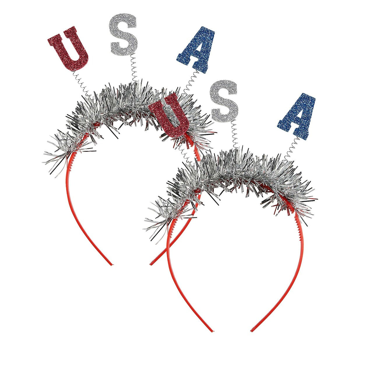 5 1/2" Patriotic Glitter-Letter USA Tinsel Head Boppers 12 Pieces