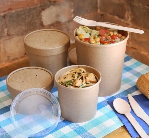 Kraft Soup Containers with Vented Lids 4 1/2" x 5 1/4" x 4 1/2" Perfect for Hot and Cold Meals