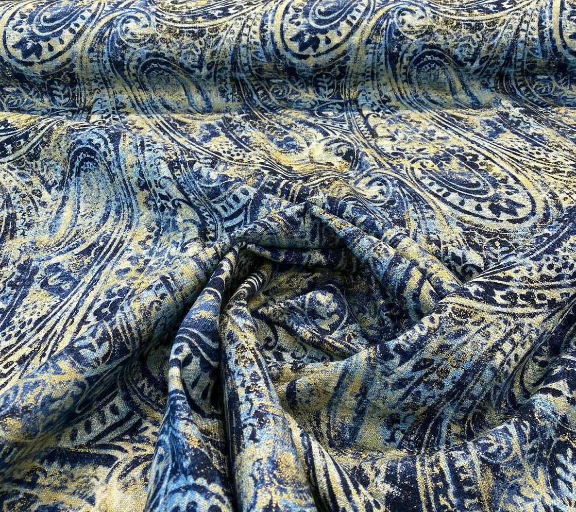 Waverly Fossil Finds Linen Cotton Fabric - Paisley Lapis Blue, 54" Width (1 Yard)