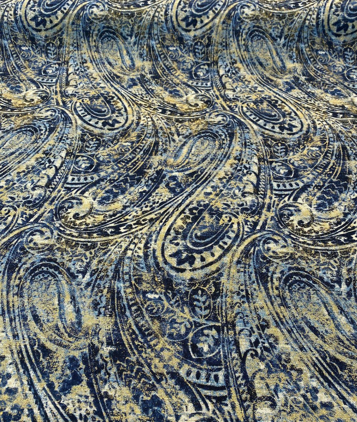 Waverly Fossil Finds Linen Cotton Fabric - Paisley Lapis Blue, 54" Width (1 Yard)