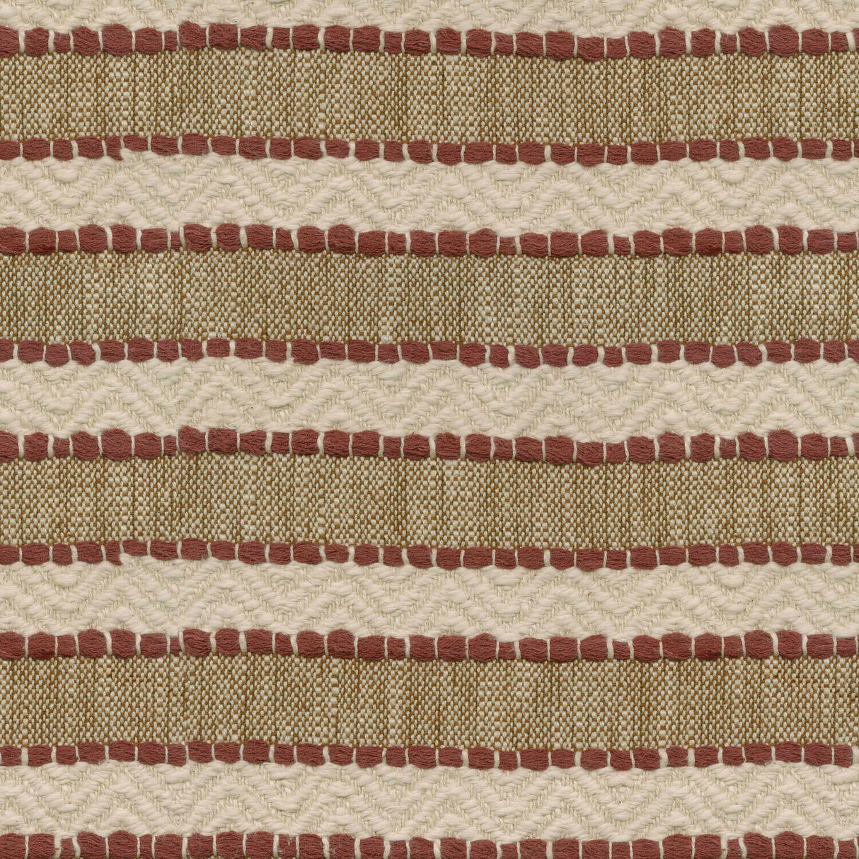 Inca Trail Cotton Upholstery Fabric - Cinnabar Rust Red, Stripe, Texture, Chevron, 54" Width (1 Yard)