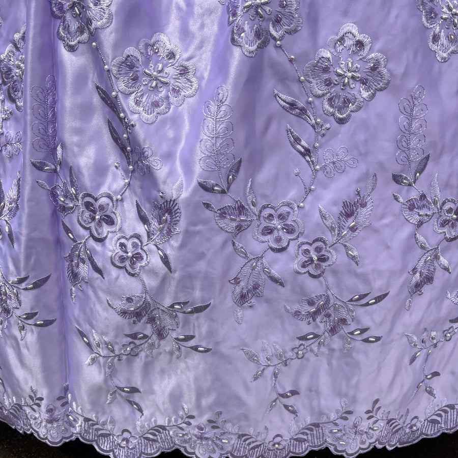 Yard - Beaded Bridal Lace Fabric Embroidered on 100% Polyester Satin - Ivory with Gold - 54"