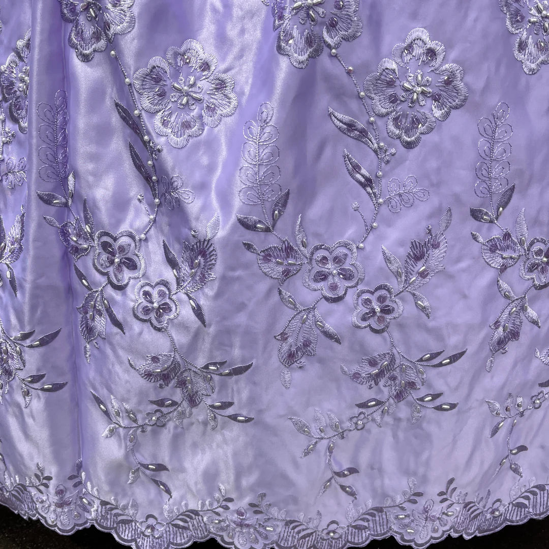 1 Yard Beaded Bridal Lace Fabric Embroidered on 100% Polyester Satin Black 54"