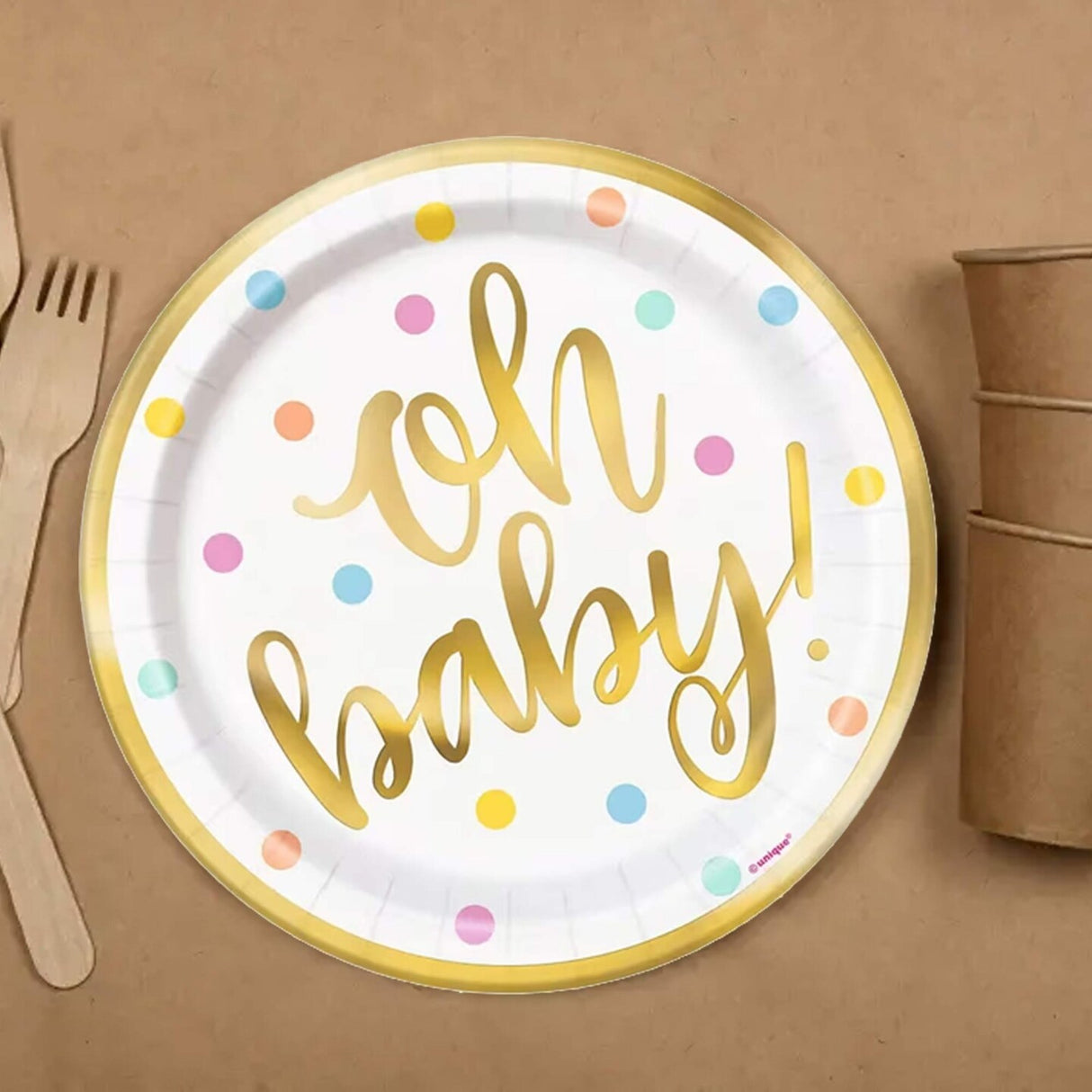 8 Ct. Oh Baby Paper Dessert Plates 7" Colorful Disposable Party Plates