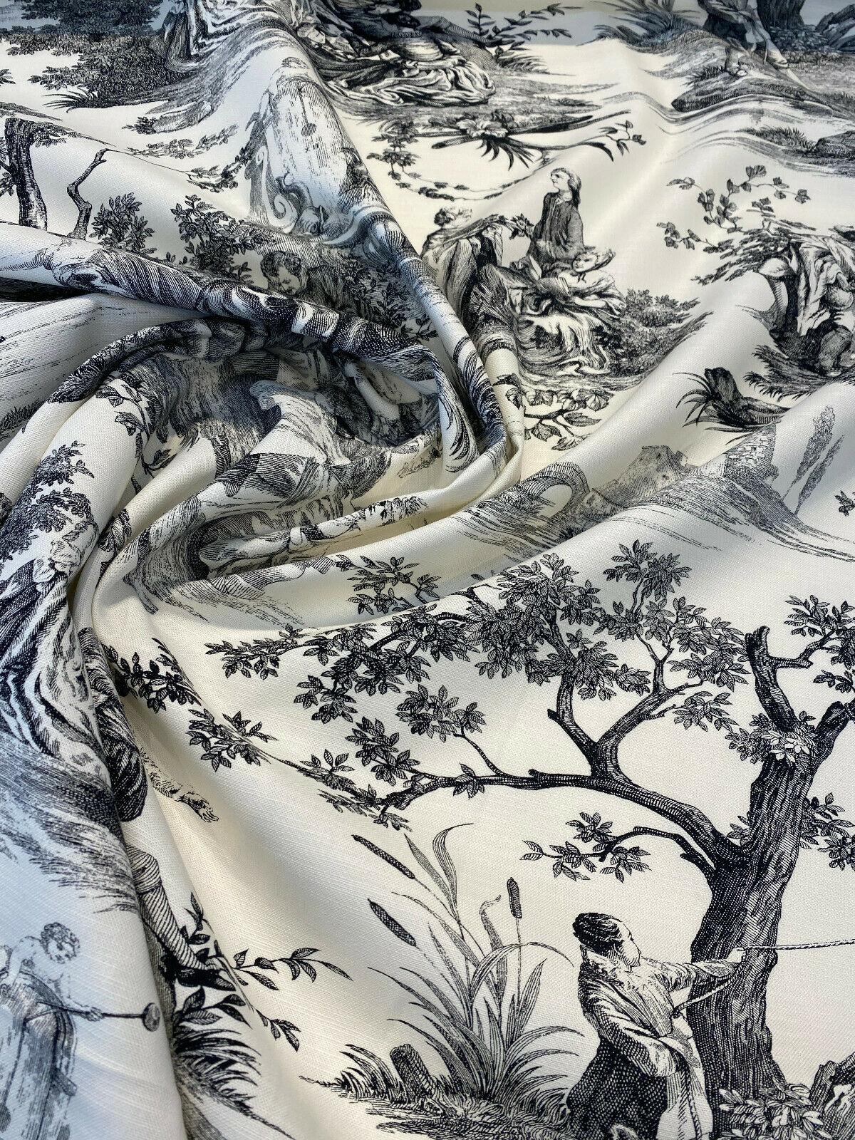 Waverly Toile Idyllic Days 100 Percent Cotton Fabric - Black Noir, White/Off White Toile, 54" Width (By The Yard)