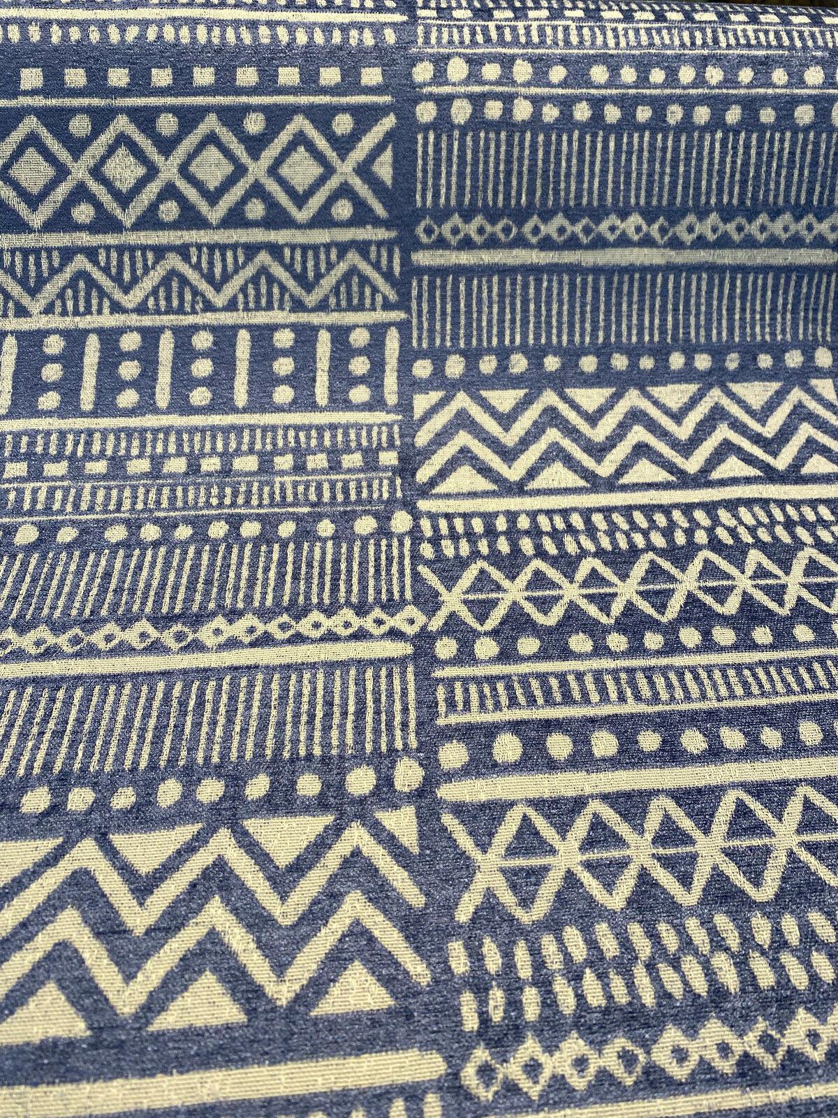 P Kaufmann Chenille Fabric - Blue Lapis Bamako Stripe, 54" Width (1 Yard)