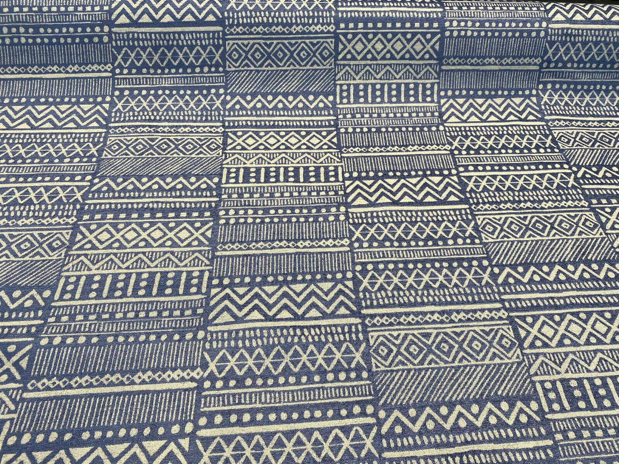 P Kaufmann Chenille Fabric - Blue Lapis Bamako Stripe, 54" Width (1 Yard)