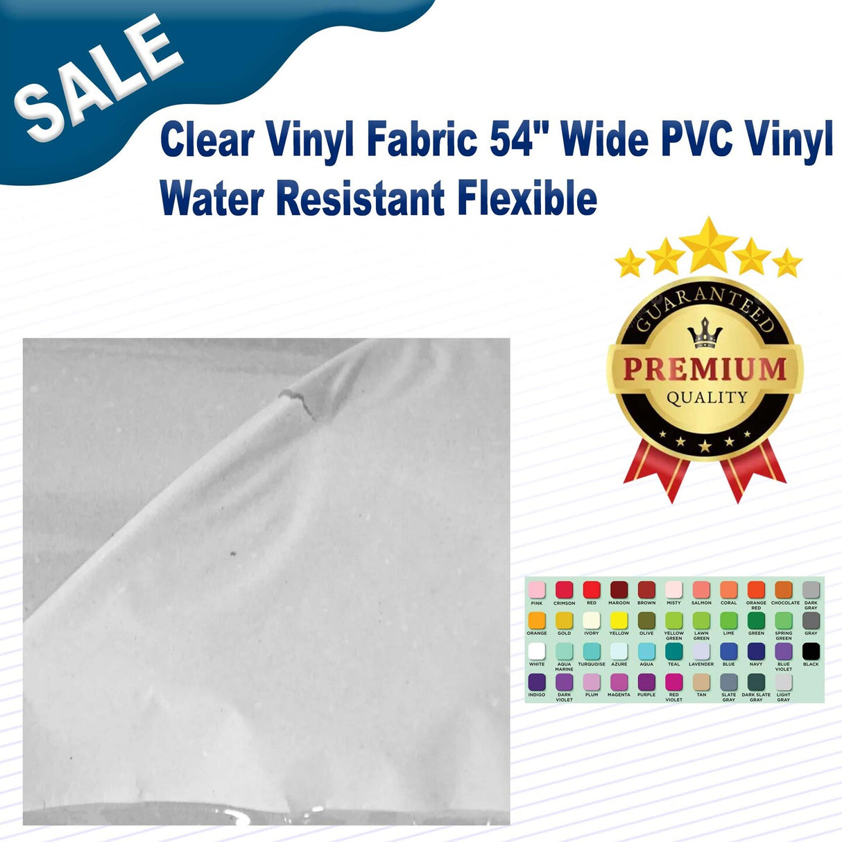 Clear Vinyl Fabric 54" Wide PVC Vinyl Water Resistant Flexible
