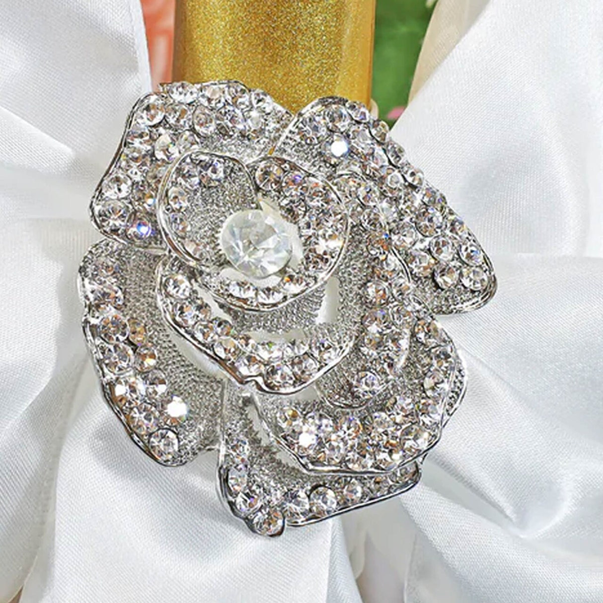 1 Piece Rose Rhinestone Chair Sash Buckle Silver Metal Accent 2 Inch Width
