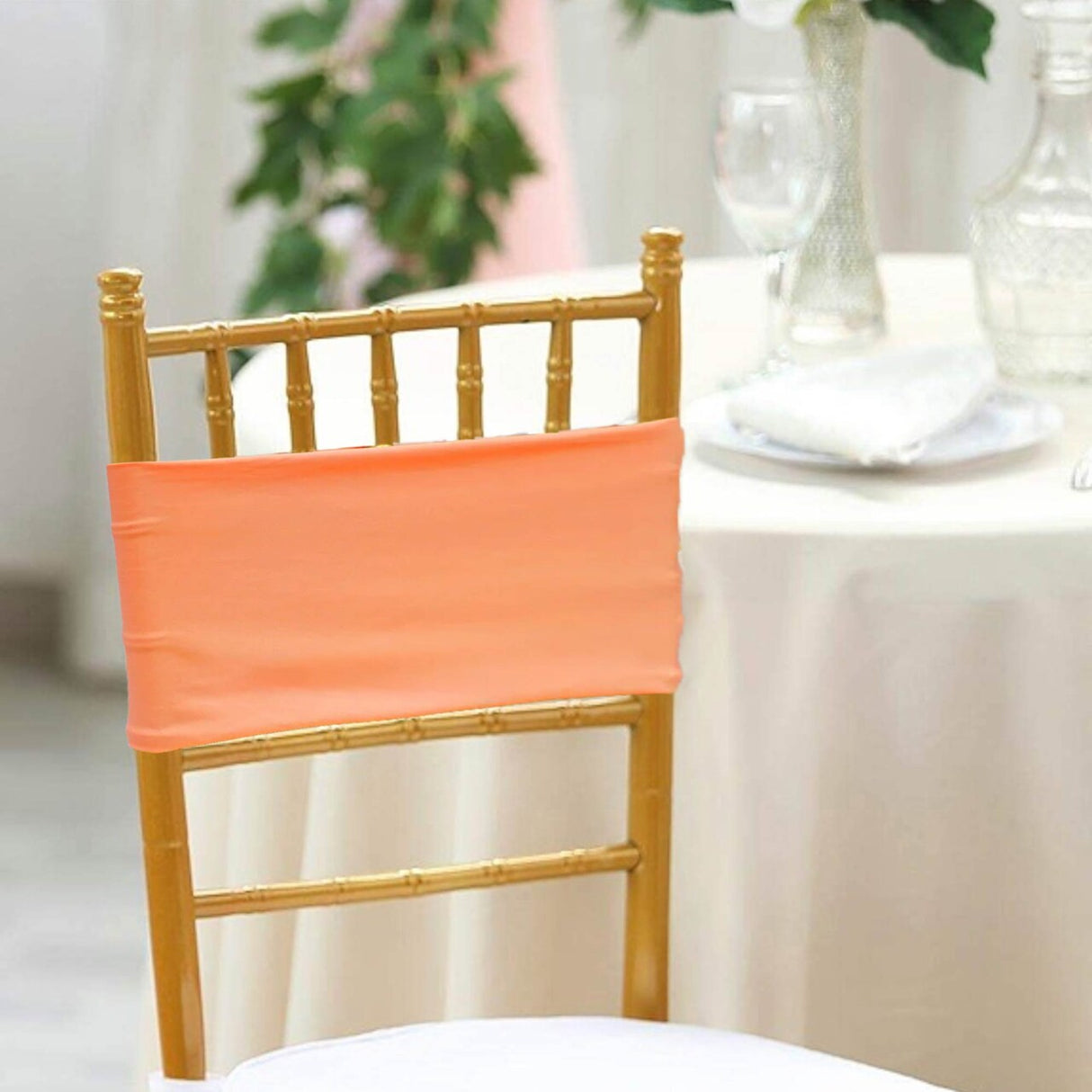 10 Pieces Soft Apricot Peach Stretch Spandex Chair Bands 7 x 13 Inches