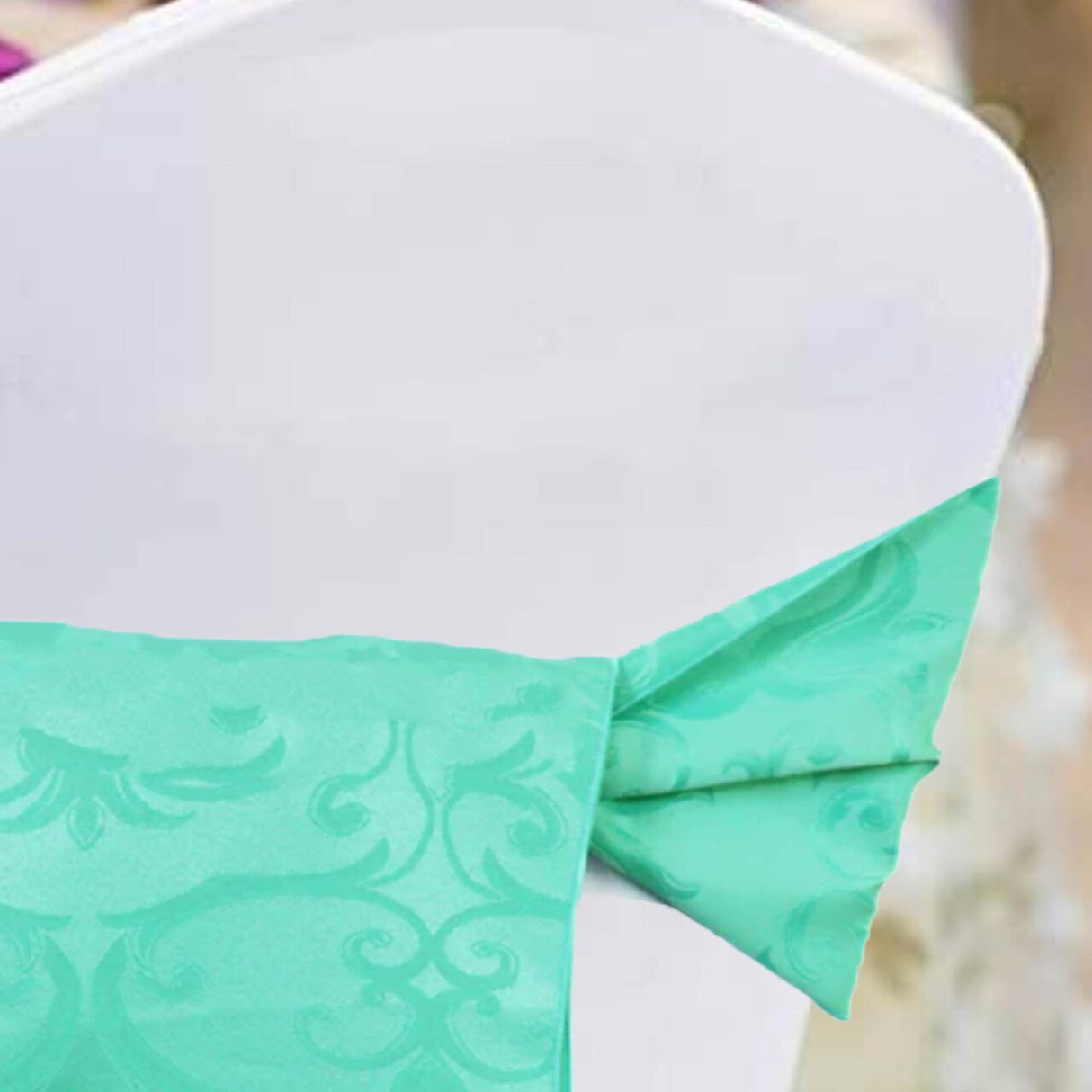 10 Pieces Tiff Blue or Aqua Blue Damask Chair Sashes 7.5"x108" Jacquard Polyester Versailles Design