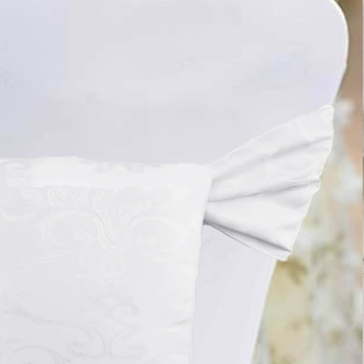 10 Pieces White Versailles Damask Jacquard Chair Sashes 7.5"x108" Elegant Polyester