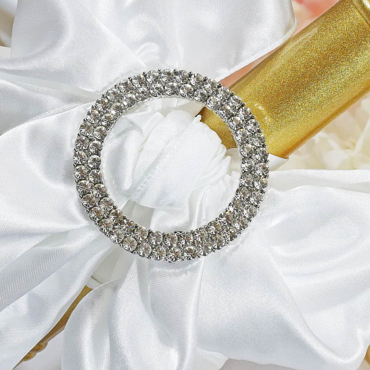 1 Piece Circle Rhinestone Chair Band Buckle Silver Metal Accent 2 Inch Width