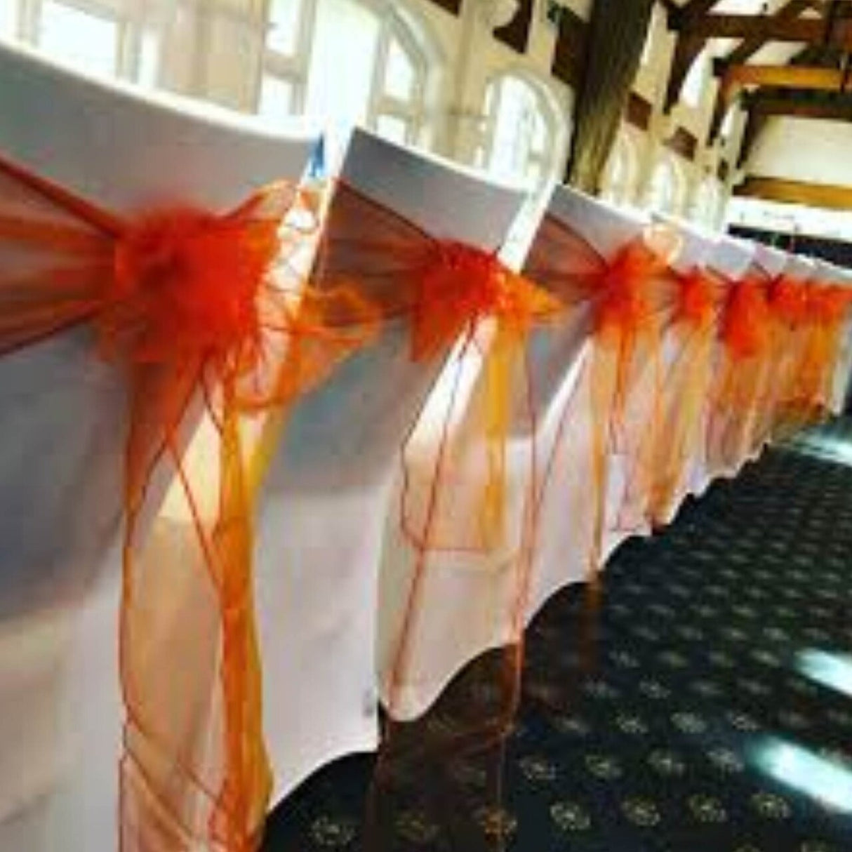 10 Pieces Orange Luxury Angle End Organza Chair Strips, 12"x116" Party Accessories