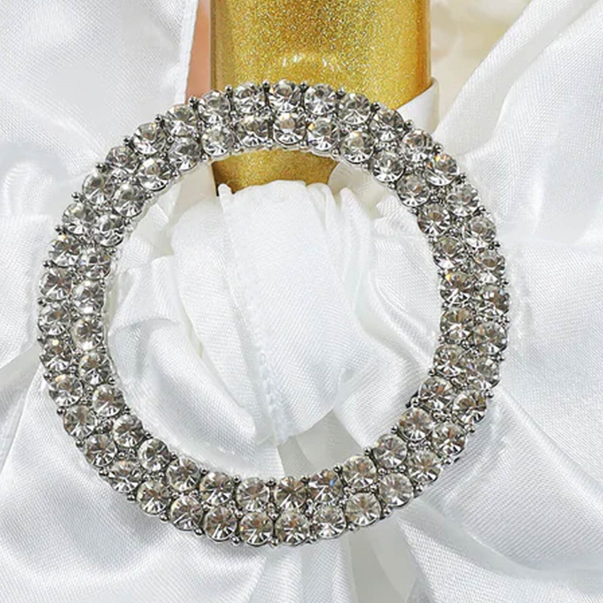 1 Piece Circle Rhinestone Chair Band Buckle Silver Metal Accent 2 Inch Width