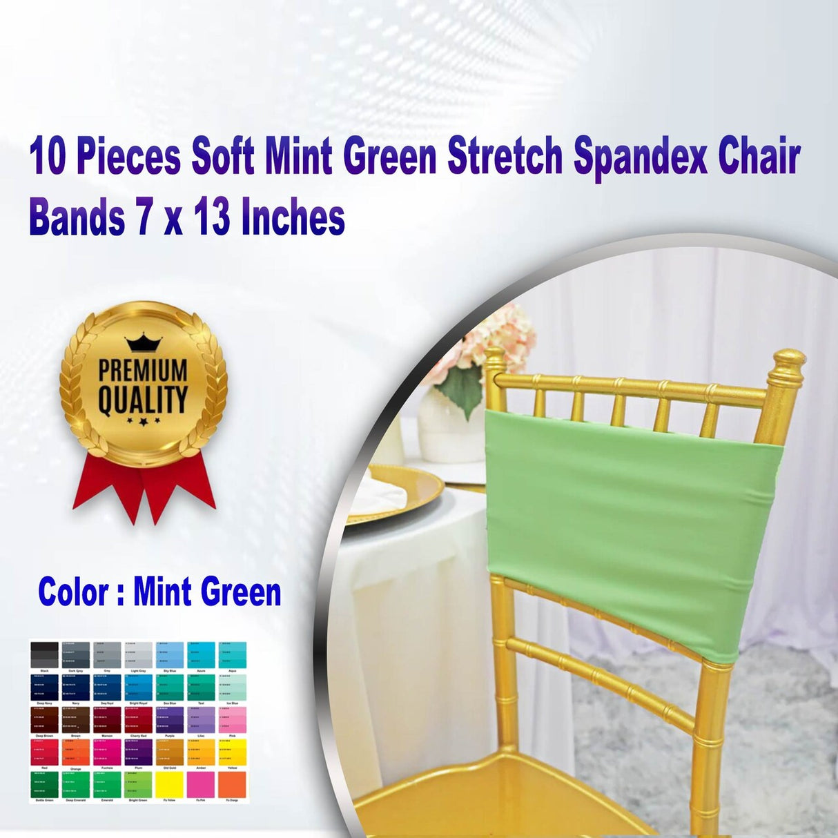 10 Pieces Soft Mint Green Stretch Spandex Chair Bands 7 x 13 Inches