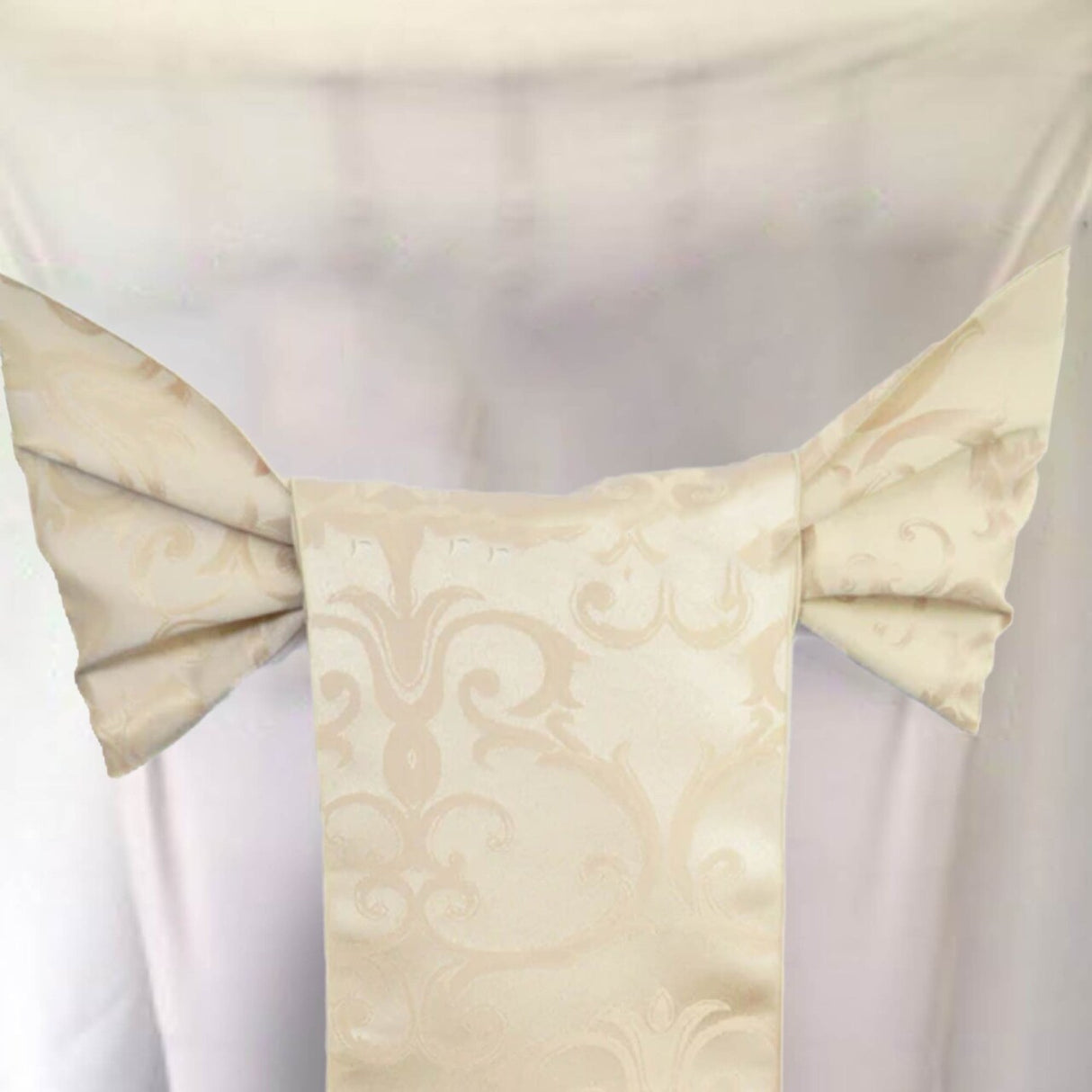 10 Pieces Champagne Versailles Damask Jacquard Polyester Chair Sashes 7.5"x108"