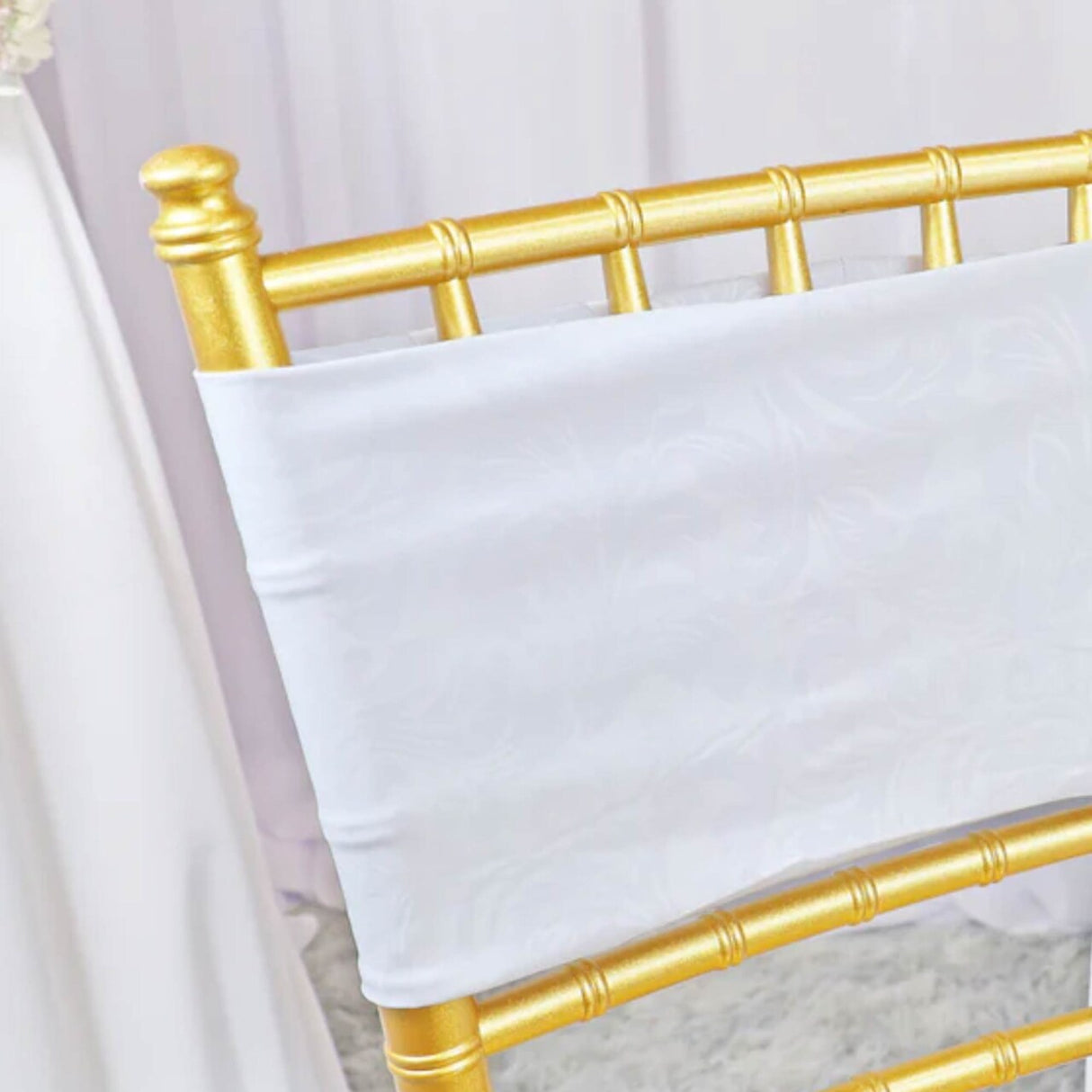 10 Pieces White Embossed Spandex Chair Bands 7.5"x13" Durable Banquet Decor