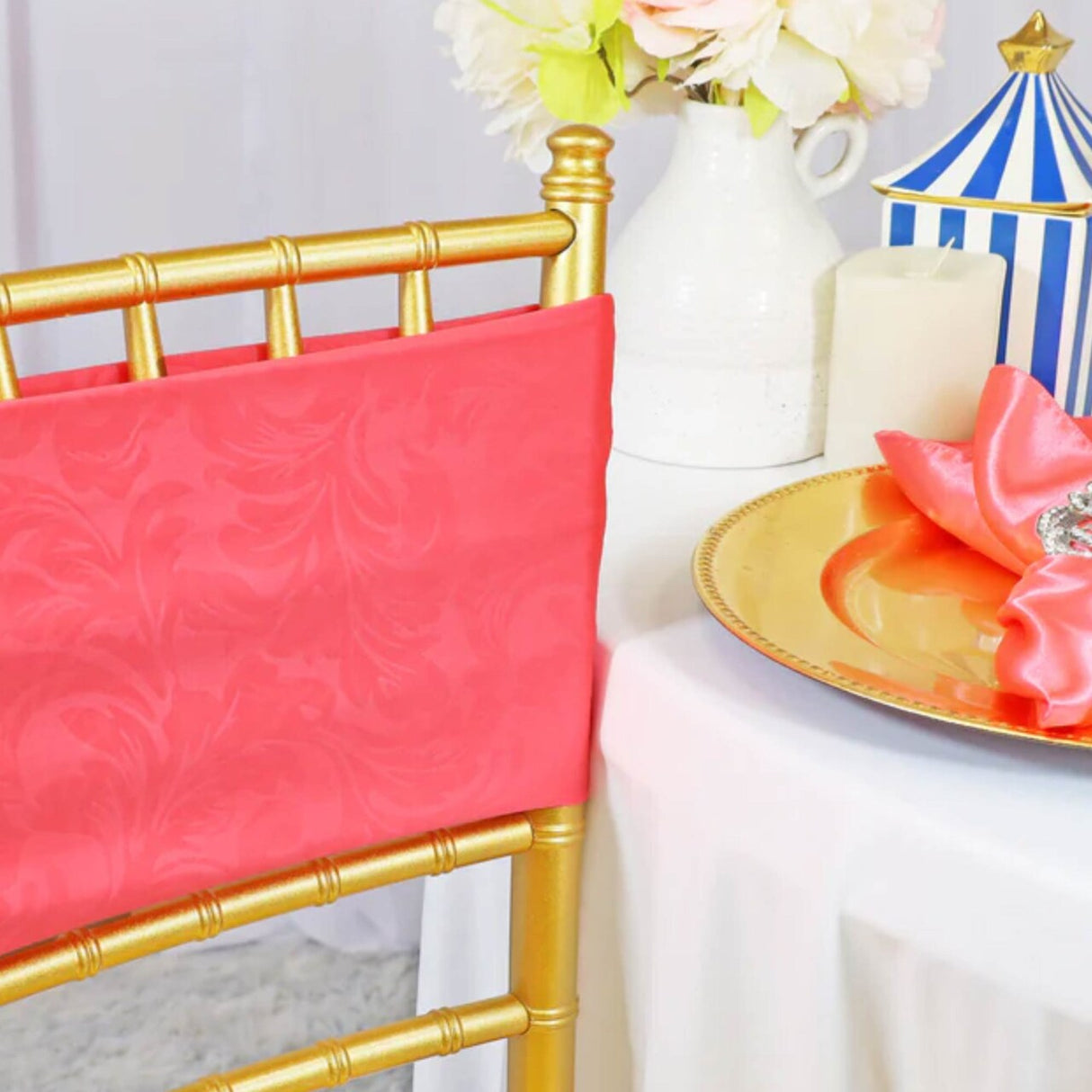 10 Pieces Coral Embossed Spandex Chair Bands 7.5"x13" Textured Banquet Style