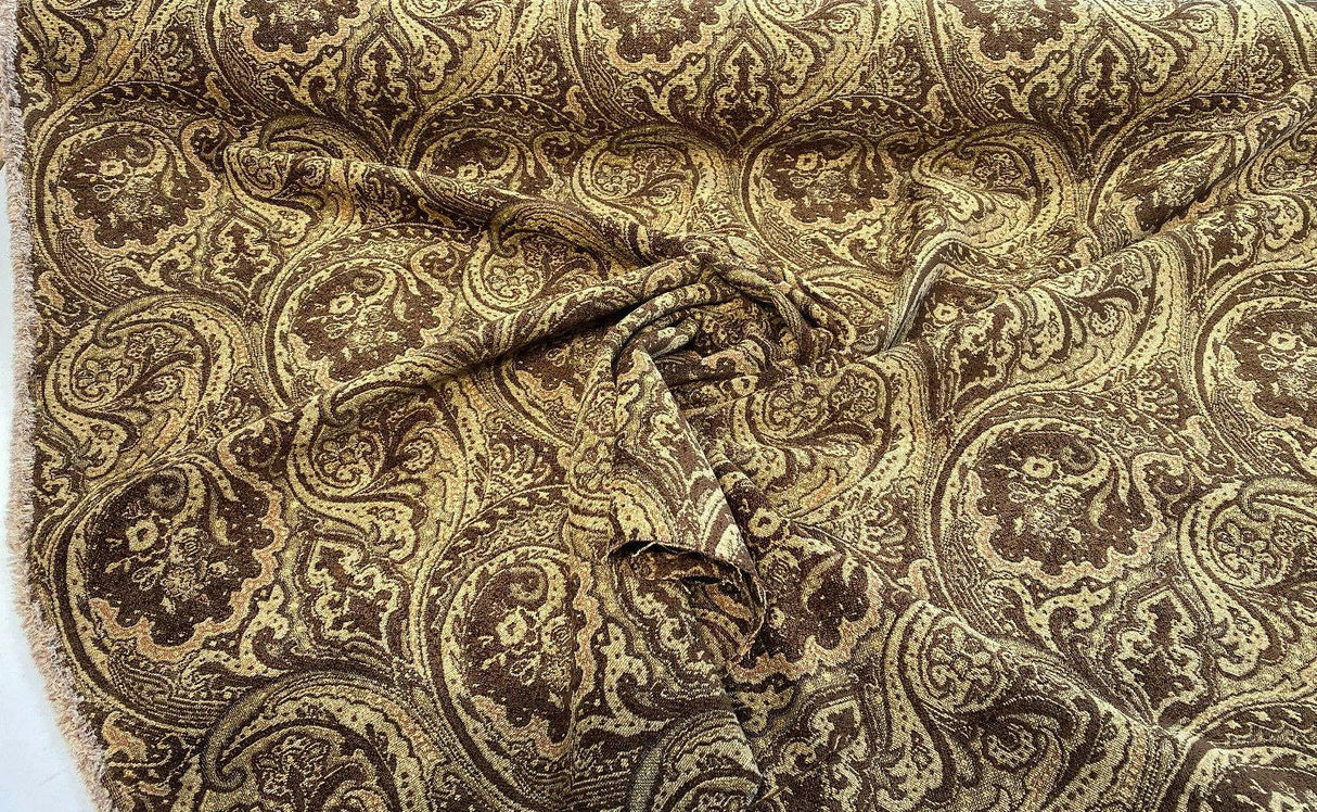 Swavelle Paisley Home Pecan Chutney Poly Chenille Fabric - Pecan Brown Gold Antique Gold Paisley, 57" Width (1 Yard)