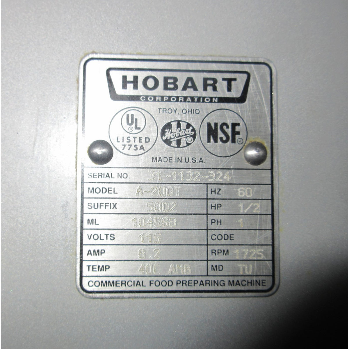 Hobart A200T Mixer 20 Qt, Used Excellent Condition