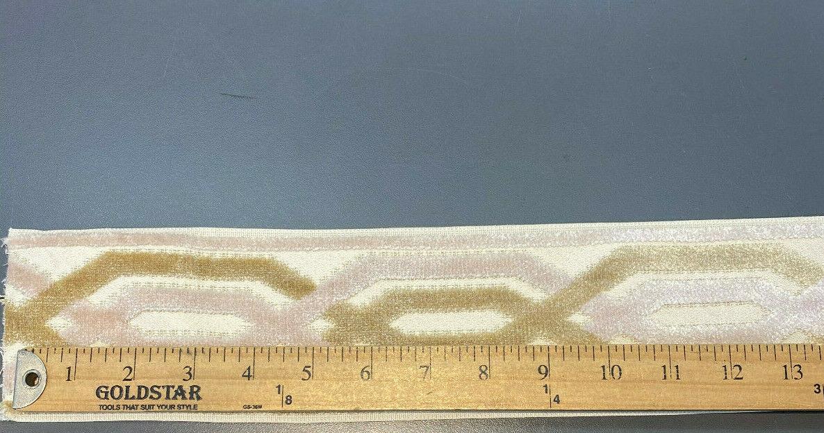 Fabricut Velvet Embroidery Trim Tape - Beige, Gold Off White / Ivory, 3.5" Width (1 Yard)