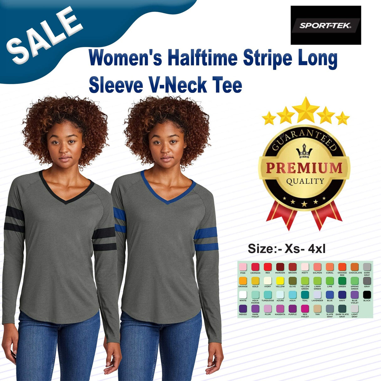 Sport-Tek® Women's Halftime Stripe Long Sleeve V-Neck Tee