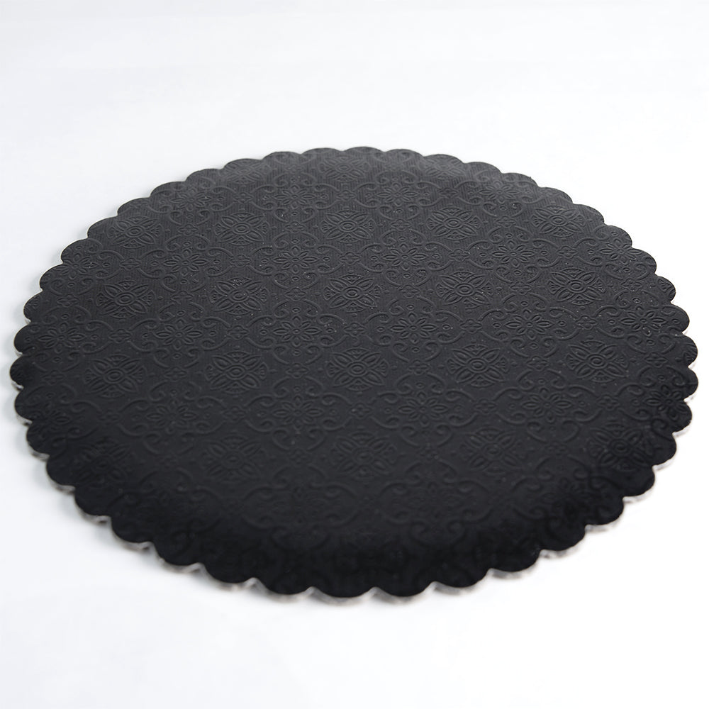 O'Creme Black Scalloped Round Cake Board, 8" - Pack of 10