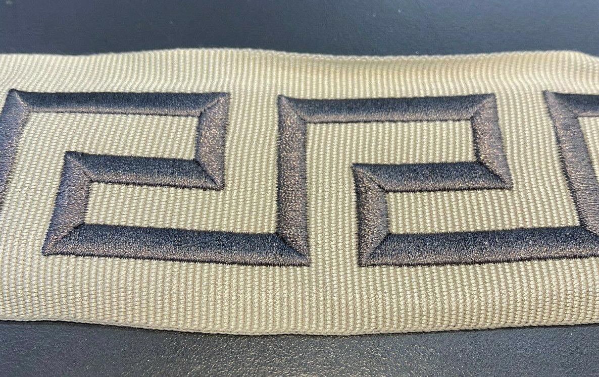 Embroidery Taupe Gray Greek Key Trim Tape - Taupe And Beige Greek Key, 2.1" Width (1 Yard)