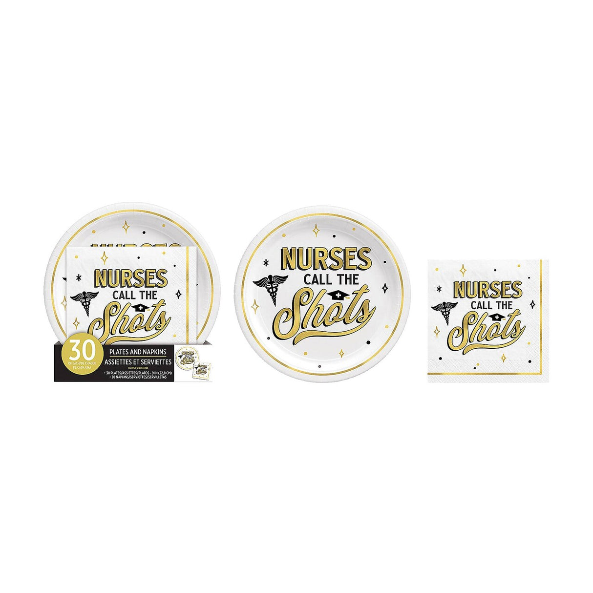 Graduation Party Nurses Call the Shots Plates & Napkins – 60pc Set for 30 Guests