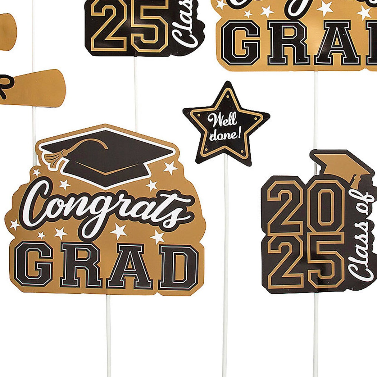 7" - 10" Graduation Class of 2025 Cardstock Centerpiece Sticks - 10 Pc.